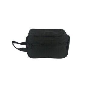 Deluxe Travel Toiletry Kit Bag Black Nylon 3 Zipper Compartments Carry Strap